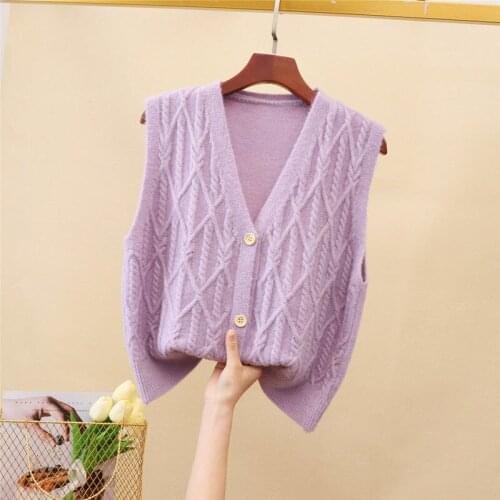 Woman Knitted Sweater Vest Female V-neck Simple All-match Loose Fashion Basic Cardigan Ladies Elegant Sleeveless Jacket Q228