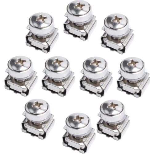 10 Pack Lot - M5x16 Rack Mount Cage Nuts & Screws w/ Washers - Square Clips