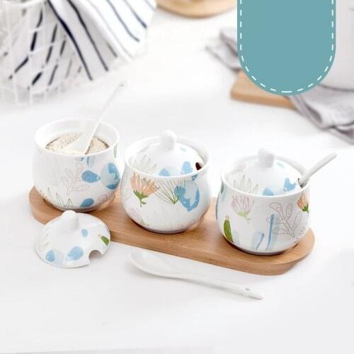 3pcs/lot Japanese Style Domestic Ceramic Canned Seasoning Pot Suit Seasoning Bottle Box Kitchen Salt Pot Home Decoration