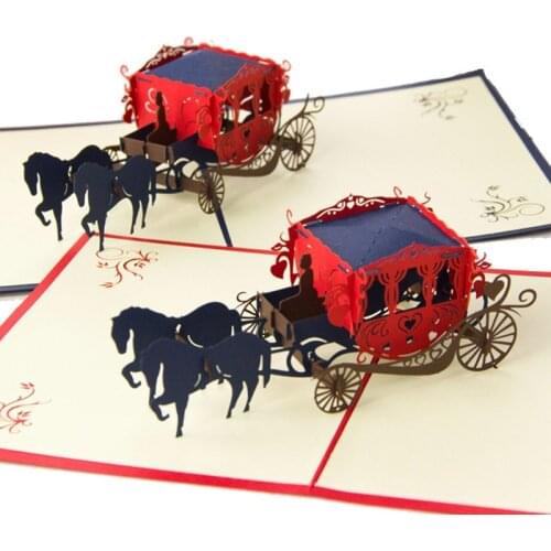 3D Laser Cut Handmade Carving Horse Carriage Paper Invitation Greeting Cards PostCard Valentines Day Wedding Anniversary Gift