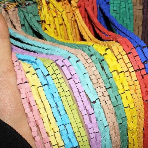 4mm Natural Stone Hematite Loose Small Beads Candy Colors Matte Cube Jewelry Making DIY New Necklace Bracelet Accessories 15