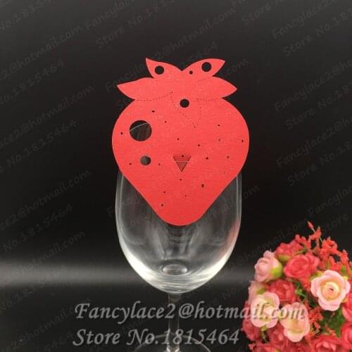 50pcs Strawberry Wine Glass Cup Cards Laser Place Name Cards Men Party Table Invitation Cards Birthday Event Decoration Supplies