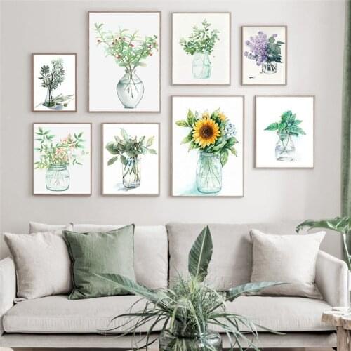 Watercolor Plant Flowers Canvas Paintings Sunflower Botanical Prints Leaves Poster Decorative Picture for Living Room Home Decor