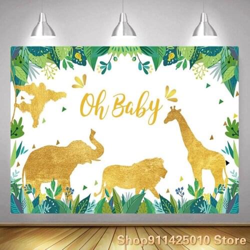 Cartoon Jungle Gold Animal Background Baby Birthday Party Decorative Photography Studio Photo Children Room Ornament Backdrop