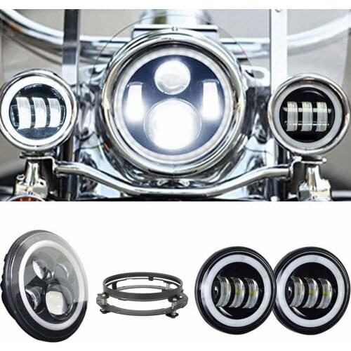 For Harley Headlight 7" Motorcycle Headlight 7 Halo Headlamp 4.5inch LED Passing Light for Harley Street Glide 7" Ring Mounting