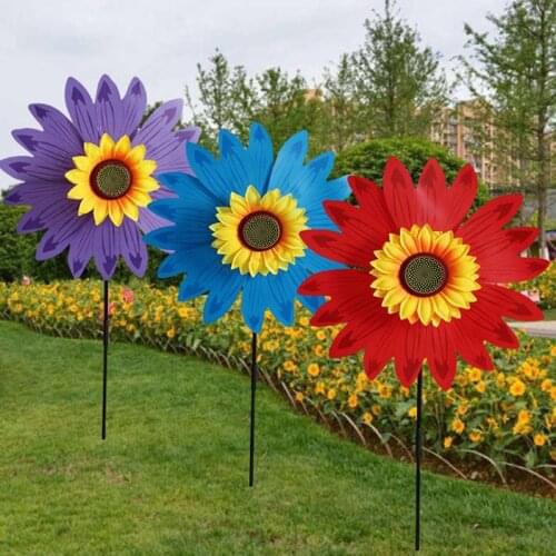 Double Layer Sunflower Windmill Wind Spinner Kids Toys Yard Garden Decoration Plastic MYPANDA