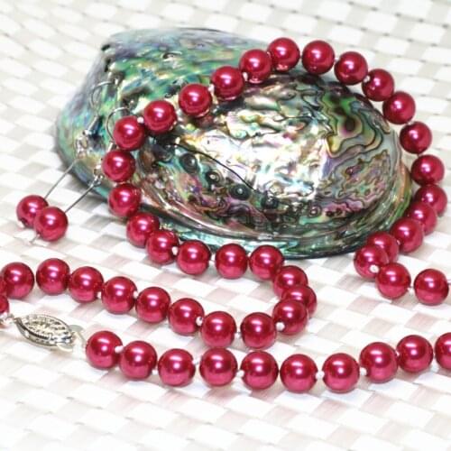 Exquisite necklace earrings for women charms dark red new fashion 8mm simulated-pearl shell round beads jewelry 18inch B2358