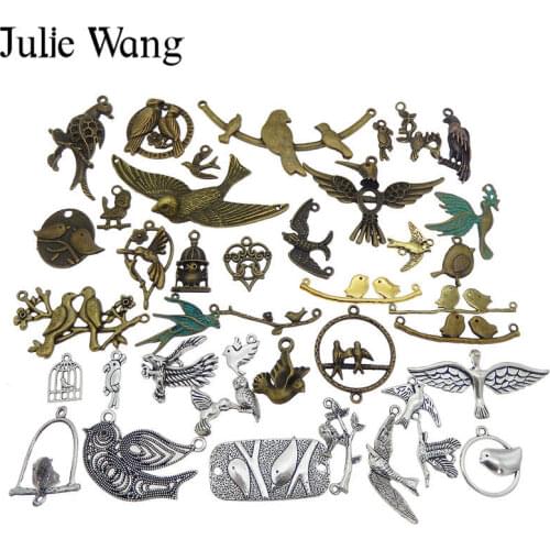 Julie Wang 10PCS Randomly Mix Birds Charms Owl Eagle Swallow Antique Colors Necklace Bracelet Jewelry Making Accessory