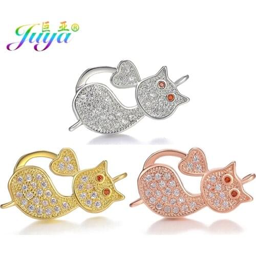 Juya DIY Jewelry Making Supplies Gold/Rose Gold/Platinum Kitten Cat Charm Connector Animal Jewelry Accessories Supplies