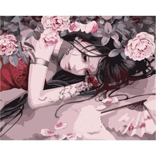Painting By Numbers Frameless 40x50cm Beautiful Flowers Girl Oil Painting Picture By numbers On Canvas Home Decor