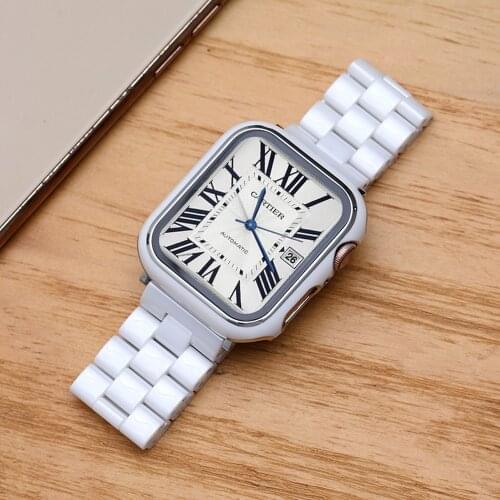 Ceramics strap+PC case for apple watch band 44mm 42mm 40mm 38mm Protector cover for iwatch series SE/6/5/4/3/2 watchband