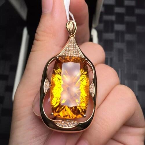 Fine Jewelry Collection Brazil Origin Real 18K Rose Gold 100% Natural Yellow Citrine Gemstone Pendant Necklace