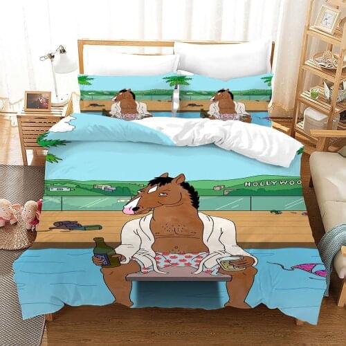 3D Printing Cartoon Movie Funny Horse Animal BoJack Duvet Cover Set Comforter Sets Queen King Size Bedding Set Kids Bed Linens