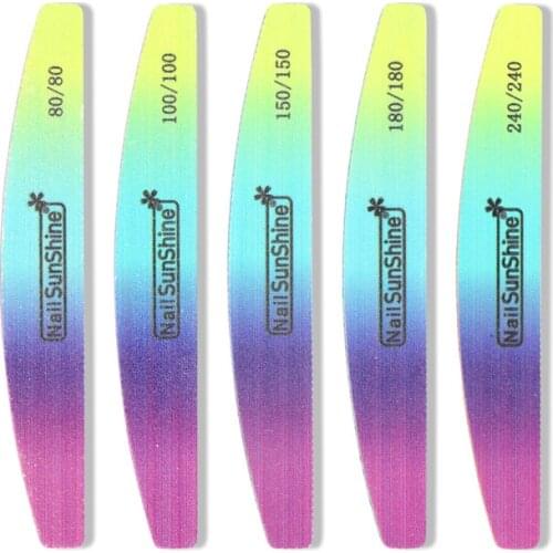 Colorful Gradient Professional Nail File 100/180 Half Moon Sandpaper Nail Sanding Grinding Polishing Manicure Tools Wholesale