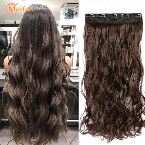 MEIFAN100cm Long Wavy Curly Clip in Hair Extensions Black Brown Natural Hair piece 3/4 Head False on Hairpin Hairpieces