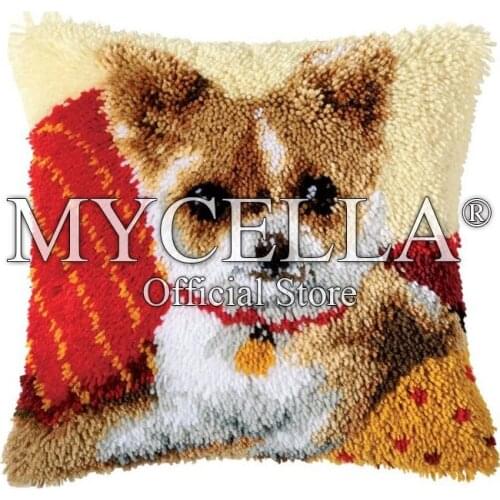 Cute Animal Dog Latch Hook Pillow Kits DIY Segment Embroidery Materials Package Coarse Wool Pillow Cross Stitch knooppakket