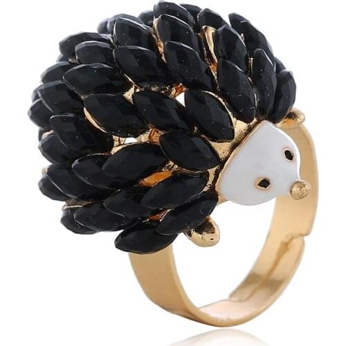 Fashion Black White Hedgehog Shape Rings For Women Punk Acrylic Adjustable Animal Finger Ring Jewelry Gift