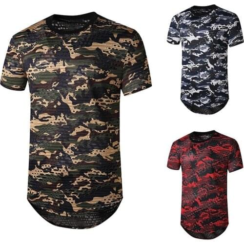2021 Summer New Fashion European Mens Casual Short Sleeve T-shirt Camouflage Hole T-shirt