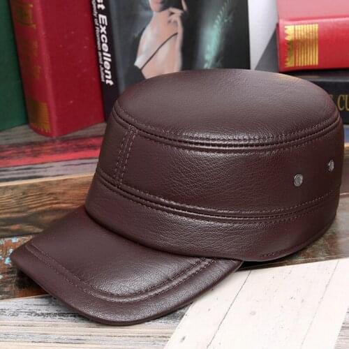 Genuine Leather Leather 100% hat man fall and winter warm earmuffs sheepskin flat cap leisure outdoor 3 color cap