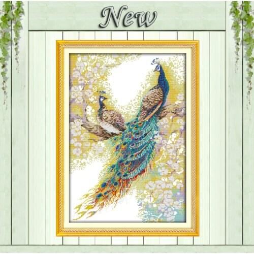 11CT 14CT unfinished embroidery Cross Stitch Set,The peacock couples lovers animal Needlework kits Home Decor DMC Cross-Stitch