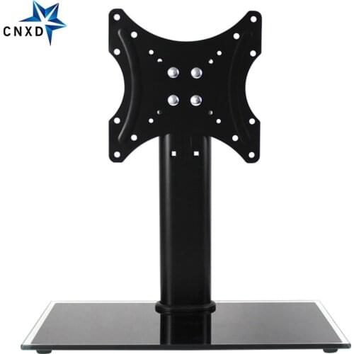 Height Adjustable Desktop TV Stand Floor Type Toughened Glass Base TV Table Top Stand Holder For 19-32" LCD Flat Screen TV