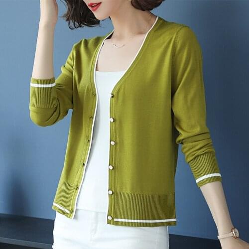 New Spring Women Thin Knitwear Long Sleeve Eelgant V-neck Solid Color Knit Cardigan Free Shipping