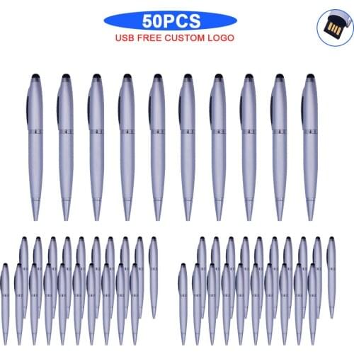50pcs free logo Ballpoint pen 128GB Usb Flash Disk 64GB PenDrive 32GB USB Flash Drive 16GB metal memory usb 2.0 Stick flash 8GB