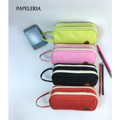 Black Canvas Pencil Bag Large Capacity Double Zipper Pencil Case for Girls Boys Multifunction Pen Box Stationery School Supplies