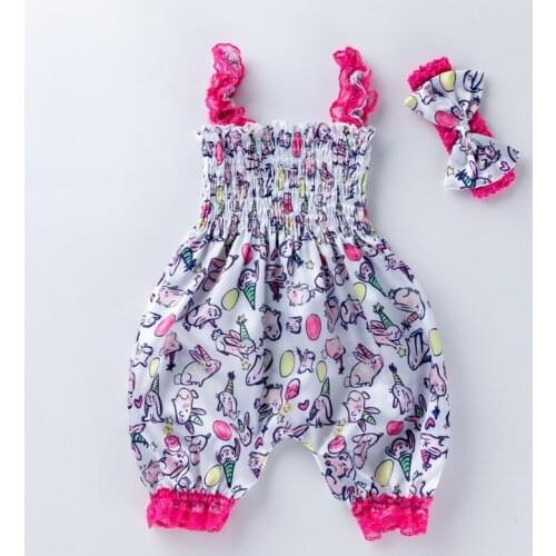 Baby Girls Cute Cartoon Print Sling Romper and Headwear Newborn Baby Costume Romper+Headband 2 PCS Girls Summer Clothes Suit