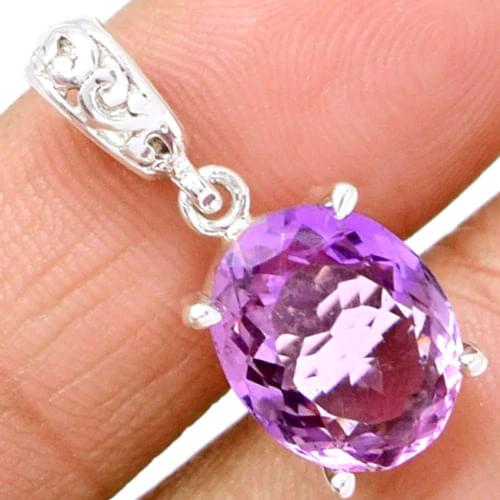 Genuine Amethyst Pendant 100% 925 Sterling Silver Jewelry Jewellery 28mm AP0923
