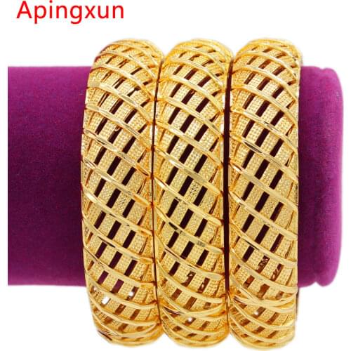 PINXUN Simple Dubai Gold Color Lovers' Bangle For Women Men African/Indian/Ethiopian Wedding Jewelry Bracelet Party Gift 0203-3