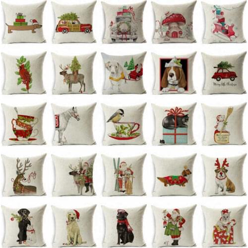 Santa Reindeer Dog Claus Christmas Throw Sofa Case Dear Cushion Cover Pillow
