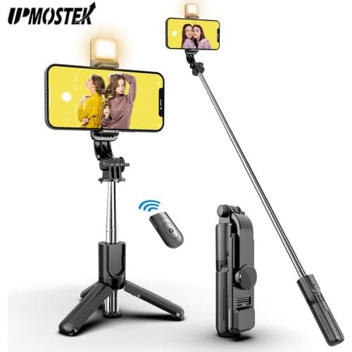 UPMOSTEK Wireless Bluetooth Smartphone Selfie Stick Foldable Mini Tripod With Fill Light Shutter Remote Control for IOS Android
