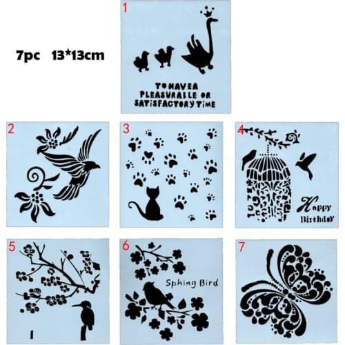 7pc Duck Cat Butterfly Painting Template DIY Stencil Scrapbook Album Animal Decoration Graffiti Drawing Office School Supplies