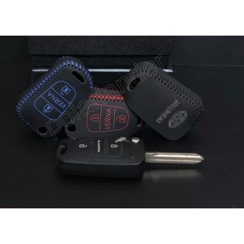 Only Red car key case cover Genuine quality leather Hand sewing car key cover DIY car styling for HYUDNAI VERNA