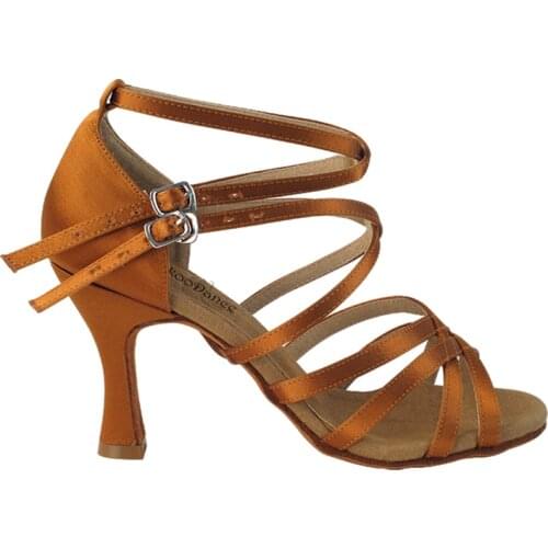 Practice Women Dance Shoes 8.3cm High Heel Brown Satin Latin Salsa Ballroom Classic Dance Shoes Girls Party Dancing Shoes Women