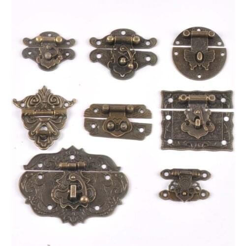 Vintage Brass Hardware Latch Hook Decorative Jewelry Box Hardware Wooden Boxes Furniture Buckle Clasp Lock Wood Case Hasp c2264