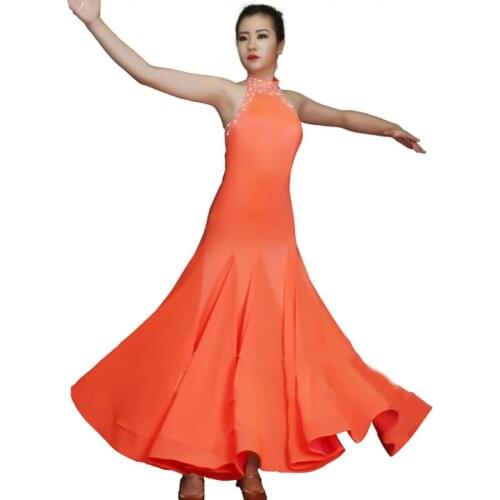 High End Ballroom Dance Competition Dress Orange Dance Wear Show Costume Tango Dress Waltz Dance Clothing Performance Dress I231