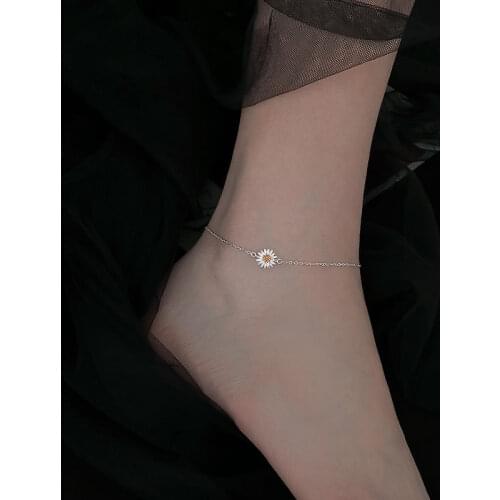925 Sterling Silver Daisy Flower Charm Bracelet & Bangle Anklet For Women Wedding Jewelry Accessories A164