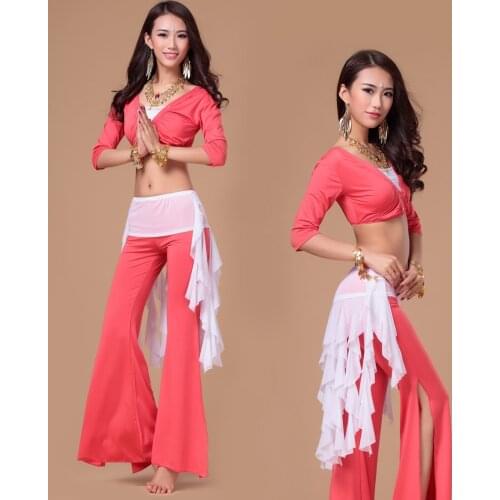 Women Short Sleeve Belly Dancing Costume Set Femamle (Top+Pants +Belt ) Bollywood Dance Costumes Practice Stage Performance 18