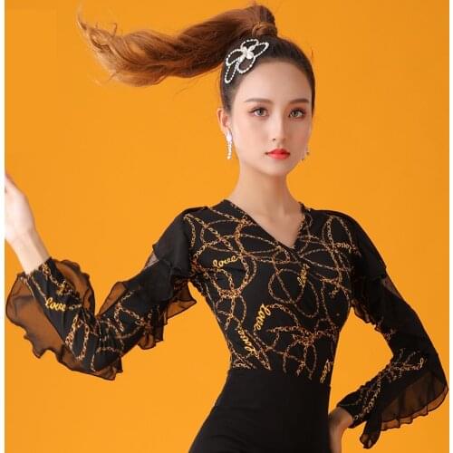 Ruffle Long Sleeve Modern V-neck Sexy Latin dance Clothes Top For Women/Female,Ballroom Tango Costume Performance Wears YU1001