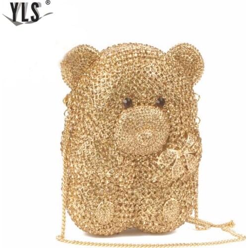Gold Evening Hand Clutch Womens Stylish Panda Bear Design Crystal Event Party Dinner Clutch Purse Evening YLS-A06