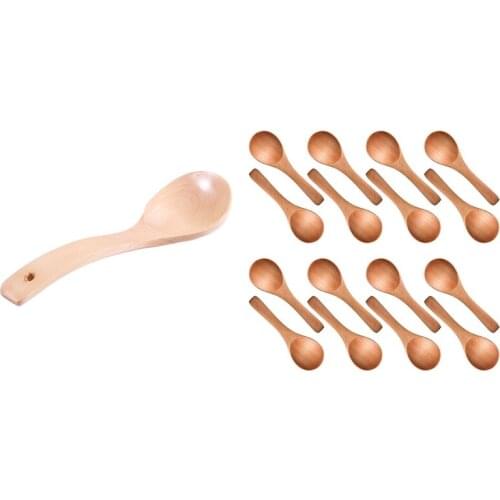 1 Pcs Household Kitchen Wood Soup Ladle Spoon & 30 Pcs Small Wooden Spoon for Kitchen Cooking