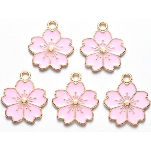 100pcs Alloy Enamel Pendants Sakura Flower Pink Red Cute for Jewelry Making DIY Bracelet Necklace Earring Handmade Craft