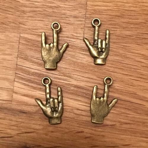 30pcs Gothic Punk Style Rock And Roll Love You Gesture Pendant For Women Men Necklace Vintage Bronze Tone Jewelry Accessories