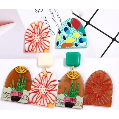 4 PCS Fashion Printing Design Pendant Charms For Handmade Earring Accessories Jewelry Making