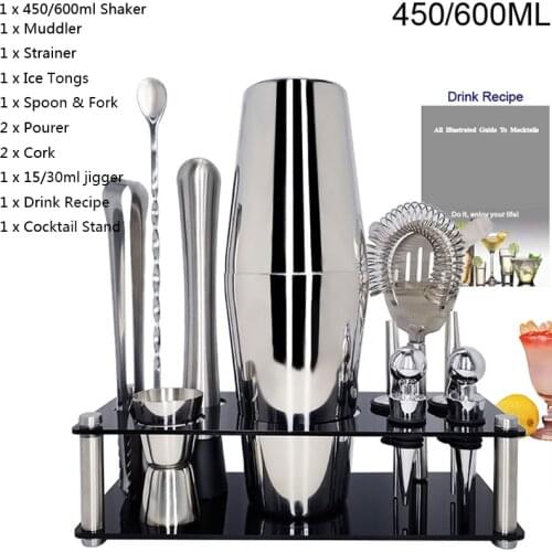 550ml/450ml/600ml/750ml Stainless Steel Shaker Cup With 15/30ml Measuring Cup Cocktail Shaker Set Cocktail Kit Bar Tools