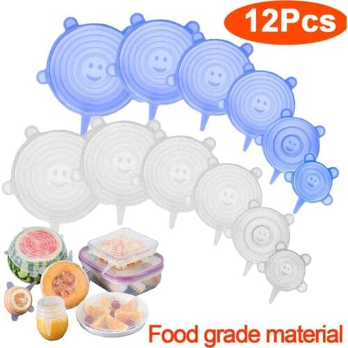 6/12PCS silicone lid food lid adjustable reusable elastic lid kitchen bowl plasticpot sealed fresh-keeping lid food fresh set