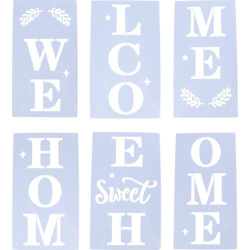 6pcs Art Drawing Home Decor Plastic Practical Vertical Welcome Sign Stencils Stencils Template for Wooden Board Door Porch
