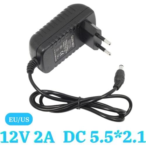 12V2A 100V-240V AC to DC Power Adapter DC5.5*2.1mm 2000mA US EU Plug Supply Charger Charging adapter for LED Strip Lamp Switch